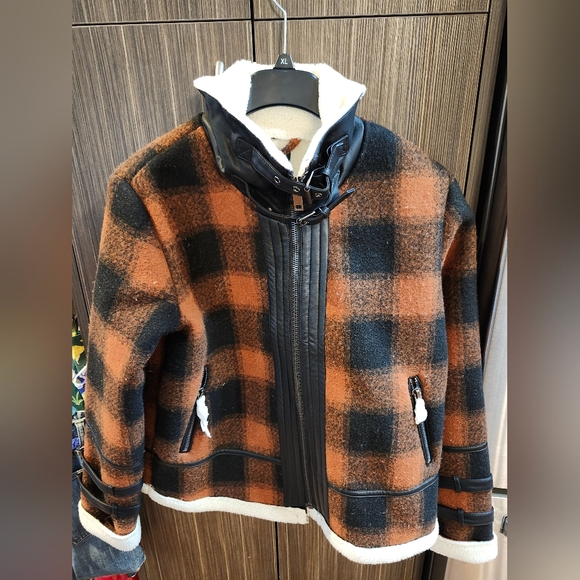 Dex Jackets & Blazers - Plaid Bomber Jacket - Black and Orange